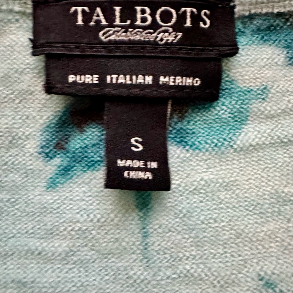 Talbots Pure Italian Merino Wool Button Down Cardigan Mint Teal Floral Size S - Picture 4 of 15
